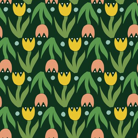 Seamless pattern with creative decorative tulips in scandinavian style. Great for fabric, textile. Vector backgroundのイラスト素材