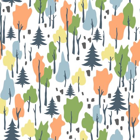 Cute forest seamless pattern with trees. Scandinavian style pattern of deciduous and spruce forests. Great for textile, wrapping,wallpaper.のイラスト素材