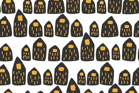 Seamless pattern with cute houses in scandinavian style. Great for wrapping, textile, wallpaper.のイラスト素材