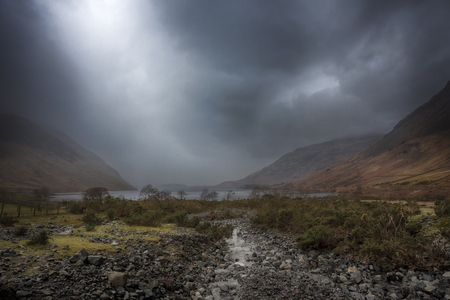 View of the Wast Water with fog. Lake District National Parkの写真素材