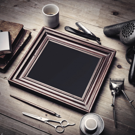 Vintage tools of barber shop and blank canvas