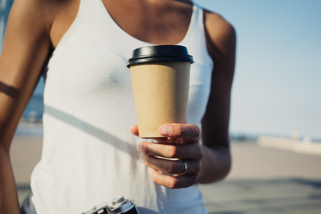 mock up of girl with cup of coffee