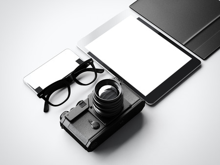 Mockup of blank elements on the white background. 3d renderの写真素材