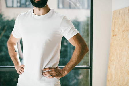 Mockup of a handsome bearded man wering white tshirt