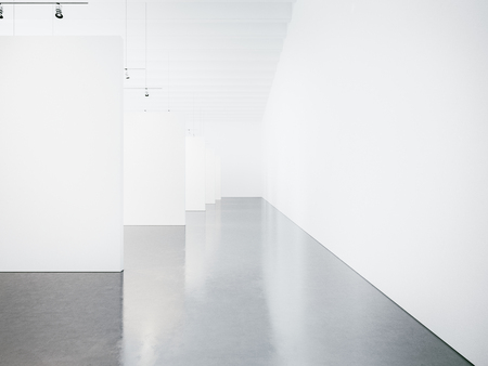 Mock up of empty white gallery interior with concrete floor