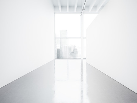 Mock up of empty white gallery interior with concrete floorの写真素材
