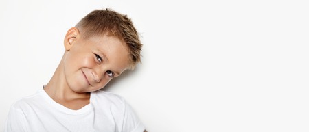 Mock up of young kid showing some action on the white backgroundの写真素材