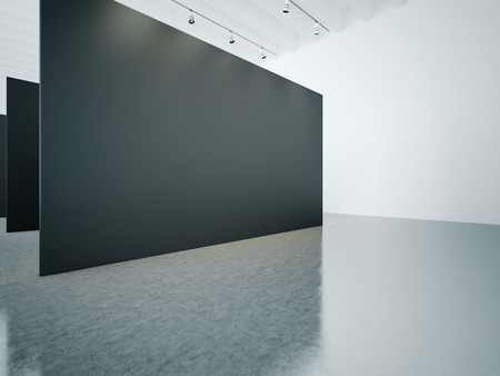 Empty white gallery interior with black canvasの写真素材