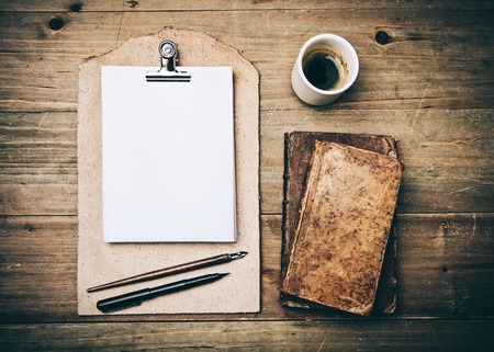 Set of vintage elements and antique objects on blank pageの写真素材