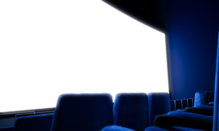 Closeup of empty cinema screen with blue seats. Ready for adding your for advertisement. Wideの写真素材