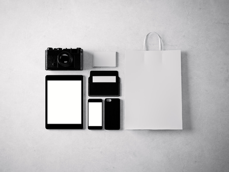 Set of generic design branding elements on the concrete background.の写真素材