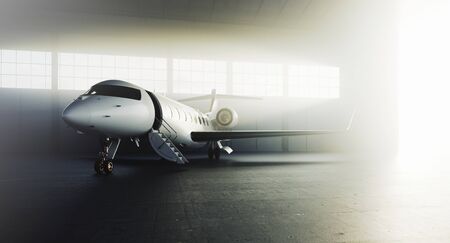 Business private jet airplane parked at terminal. Luxury tourism and business travel transportation...