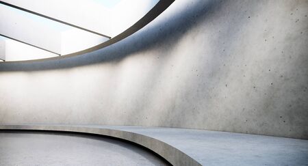 Contemporary and futuristic empty interior with natural light on concret wall and reflections on the floor. Concept of interior design and architecture. 3d renderingの写真素材