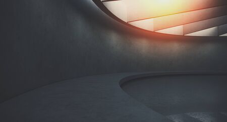 Futuristic and Modern dark interior with empty walls and concret floor. Concept of interior design and architecture. 3d renderingの写真素材