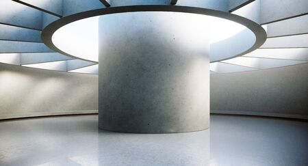 Contemporary and futuristic empty interior with natural light on concret wall and reflections on the floor. Concept of interior design and architecture. 3d renderingの写真素材