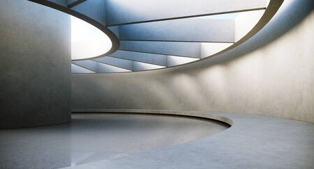 Contemporary and futuristic empty interior with natural light on concret wall and reflections on the floor. Concept of interior design and architecture. 3d renderingの写真素材