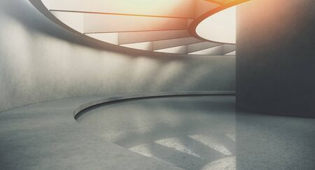 Contemporary and futuristic empty interior with natural light on concret wall and reflections on the floor. Concept of interior design and architecture. 3d renderingの写真素材