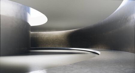 Contemporary and futuristic empty interior with natural light on concret wall and reflections on the floor. Concept of interior design and architecture. 3d renderingの写真素材