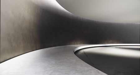 Contemporary and futuristic empty interior with natural light on concret wall and reflections on the floor. Concept of interior design and architecture. 3d renderingの写真素材