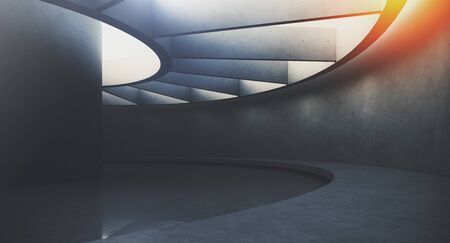 Futuristic and Modern dark interior with empty walls and concret floor. Concept of interior design and architecture. 3d renderingの写真素材