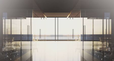Modern office interior with panoramic windows and meeting rooms. 3D rendering.の写真素材
