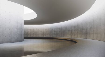 Modern and futuristic empty light interior with concret wall and reflections on the floor. Concept of interior design and architecture. 3d renderingの写真素材