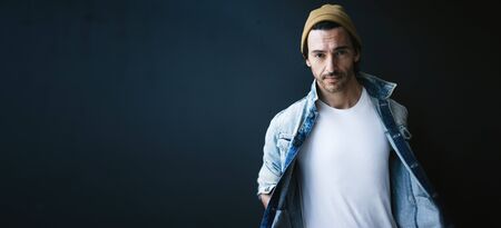 Handsome man dressed in blank white t-shirtの写真素材