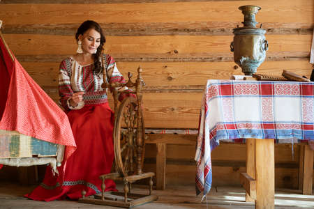 Beautiful young woman in national costume.の写真素材