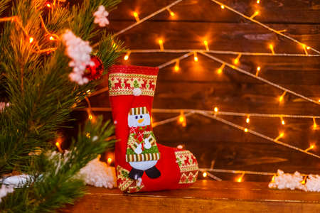 New year's boot for gifts, holiday concept.
