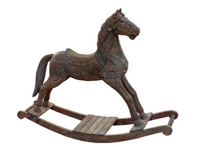 wooden rocking horse on white background isolatedの写真素材