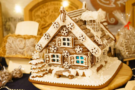 Beautiful handmade holiday gingerbread house , decorative delicious