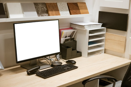 light desktop in the office with a computer, mock up