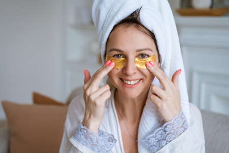 Free time at home, spa treatments and delicate skin care. Relax and unwind. Caucasian beautiful...