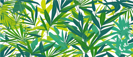 Vector illustration horizontal tropical leaves banners. Exotic botanical design cosmetics, spa, healthcare products, fragrance, wedding invitation. Best web banner Trendy summer tropical leavesのイラスト素材
