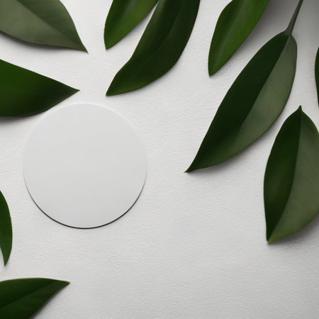 Minimal abstract background for cosmetic product presentation. Tropical leaves podium on a light background. Showcase, demonstration. Natural cosmetics conceptの写真素材