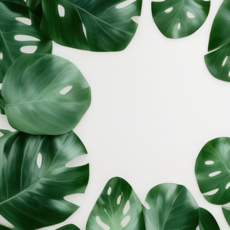 White template podium mockup for natural organic cosmetic product presentation advertising concept on green eco forest forest fresh leaves Nature flat background, trendy stylish minimalistの写真素材