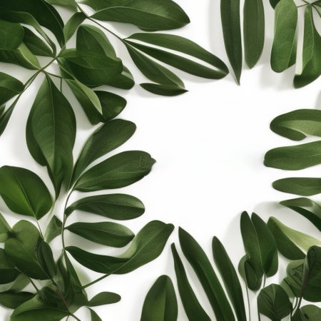 White template podium mockup for natural organic cosmetic product presentation advertising concept on green eco forest forest fresh leaves Nature flat background, trendy stylish minimalistの写真素材