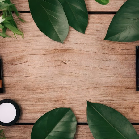 Natural organic cosmetic packaging plastic mockup with green leaves on background. Stack bottle for branding and label. Mock up and copy space for your designの写真素材