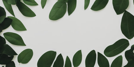 White template podium mockup for natural organic cosmetic product presentation advertising concept on green eco forest forest fresh leaves Nature flat background, trendy stylish minimalistの写真素材