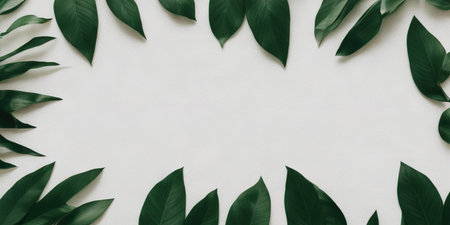 White template podium mockup for natural organic cosmetic product presentation advertising concept on green eco forest forest fresh leaves Nature flat background, trendy stylish minimalistの写真素材