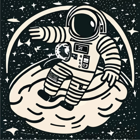 Cute astronaut in space among stars and planets. Scientific technology concept vector illustration. Flat cartoon styleのイラスト素材