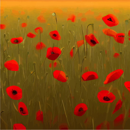 Beautiful red poppies in field. Wild flower spring nature landscape. Vector illustration for interior design, textile print, print issues, invitation and greeting cards.のイラスト素材