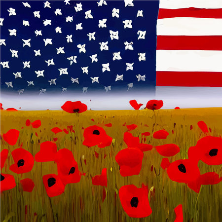 Beautiful red poppies in field. Wild flower spring nature landscape. Vector illustration for interior design, textile print, print issues, invitation and greeting cards.のイラスト素材