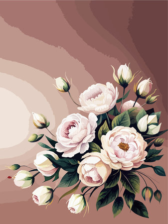 Greenery, pose and white peony, blush rose flowers vector illustration design wedding bouquets. Rustic greenery. Light tones. Watercolor arrangement decor. Summer style.のイラスト素材