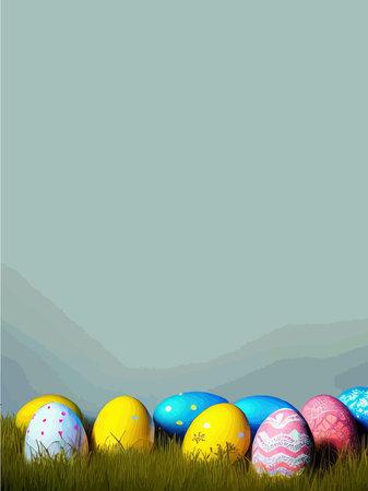 Easter basket with painted eggs and spring flowers. Wicker basket, colored eggs, spring holiday gift set. Vector illustration of easter basket for holidayのイラスト素材