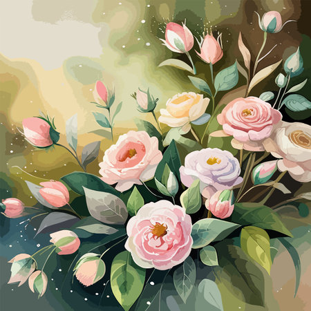 Vector floral bouquet design garden pink peach creamy powder pale Rose wax flower, anemone branch greenery leaves. Wedding vector invite card Watercolor designer element set, vector illustrationのイラスト素材