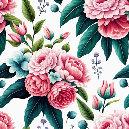 Pattern bright multi-colored floral ornament on a white background. Patern for printing on clothing, fabric, wrapping paper, flower and leaves background, wallpaper, vector illustrationのイラスト素材