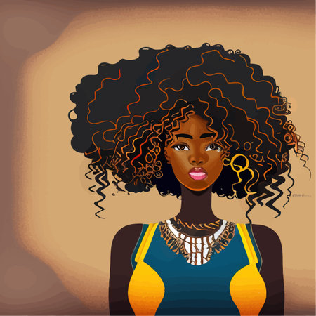 Black Afro African American girl woman lady vector illustration portrait head face curly natural waves hair puff hairstyle drawing illustration. Laser plotter cutting. Logo Beauty salon. printのイラスト素材