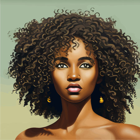 Black Afro African American girl woman lady vector illustration portrait head face curly natural waves hair puff hairstyle drawing illustration. Laser plotter cutting. Logo Beauty salon. printのイラスト素材