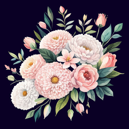 Pink rose watercolor flower with colored background. Wedding invitation floral bouquet, vector illustration of a beautiful romantic vintage bouquetのイラスト素材